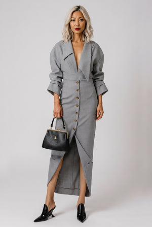 Tailored Button Front Midi Skirt  | Grey