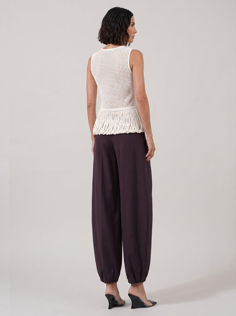 ALAIA RTW Paper-Touch Poplin Round Pant | Aubergine