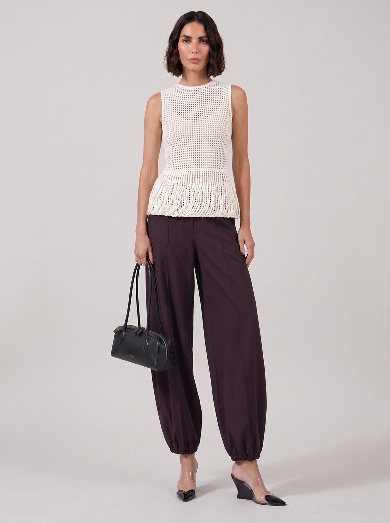 ALAIA RTW Paper-Touch Poplin Round Pant | Aubergine