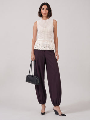 ALAIA RTW Paper-Touch Poplin Round Pant | Aubergine