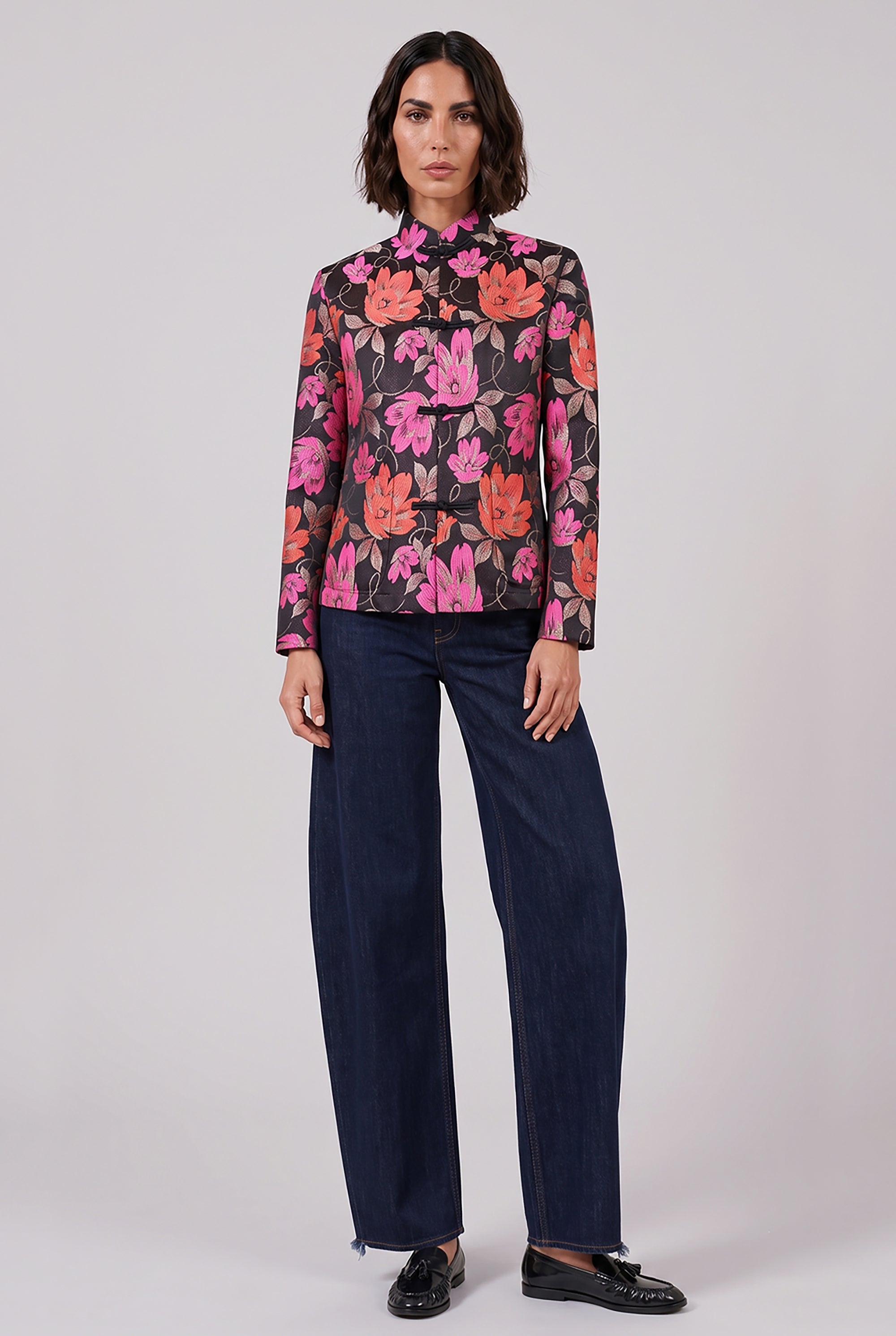 COMME DES GARCONS RTW Floral Print Tang Jacket | Black/Pink