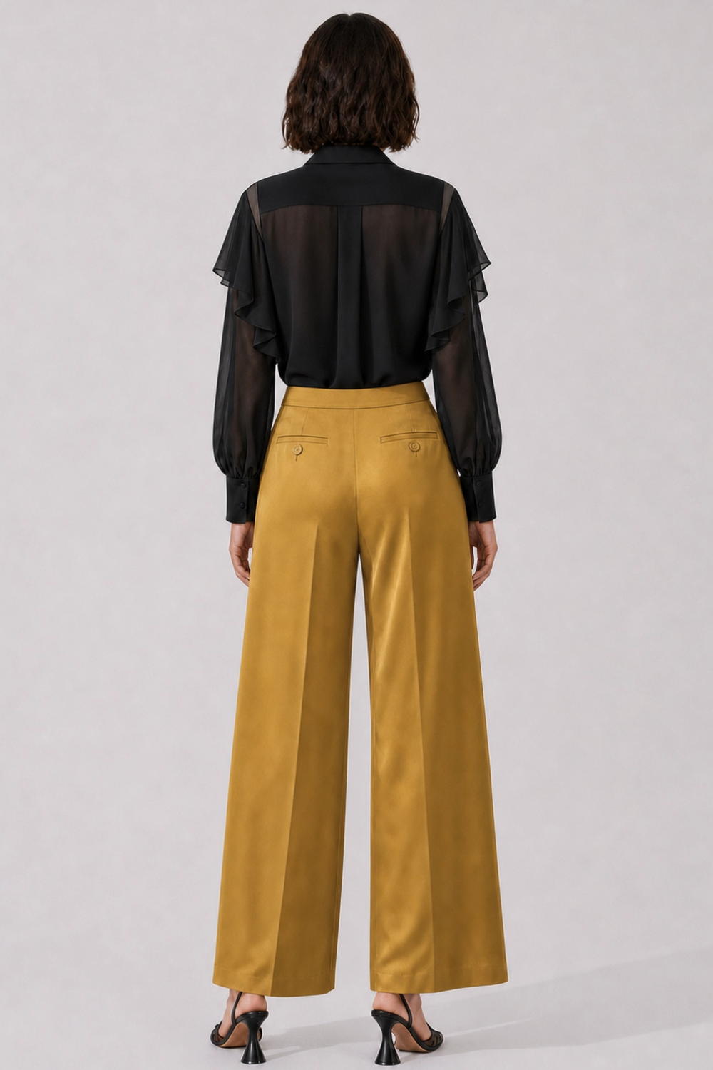 SACAI RTW L/S Silky Shirt With Tiered Flutter Sleeves | Black