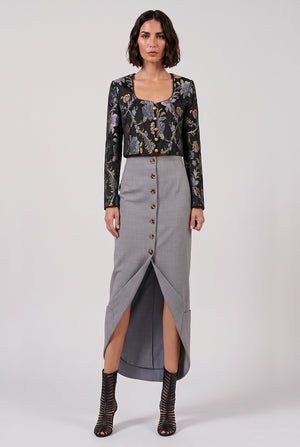 Tailored Button Front Midi Skirt  | Grey