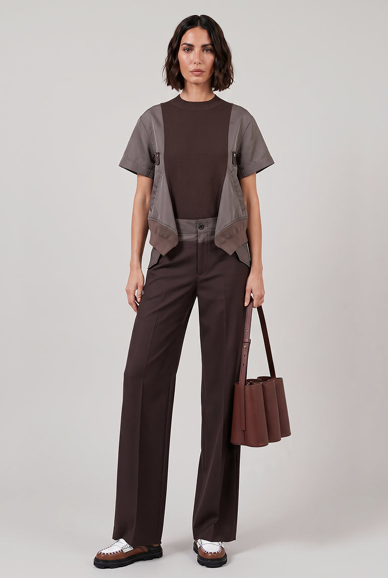 SACAI RTW Contrast S/S Panel X Knit Pullover Top | Brown