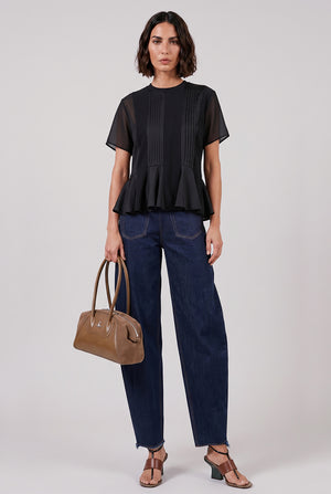 Satin Pleat Panel X T-Shirt | Black