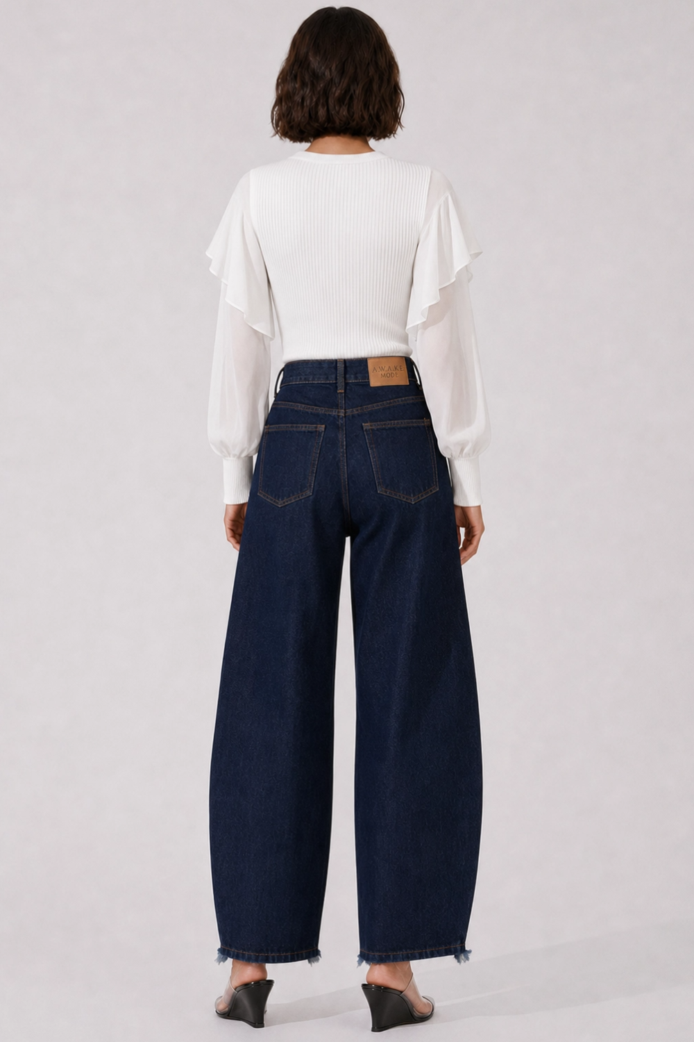 SACAI RTW L/S Silky X Knit Pullover With Tiered Flutter Sleeves | Off White