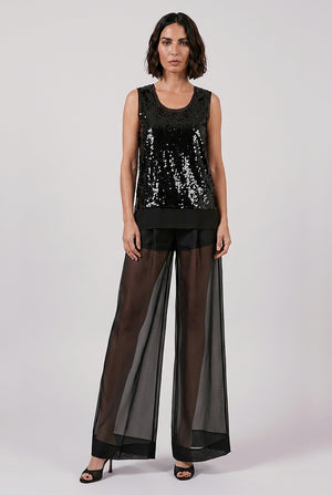 Fishscale Sequin Overlay S/Less Top | Black