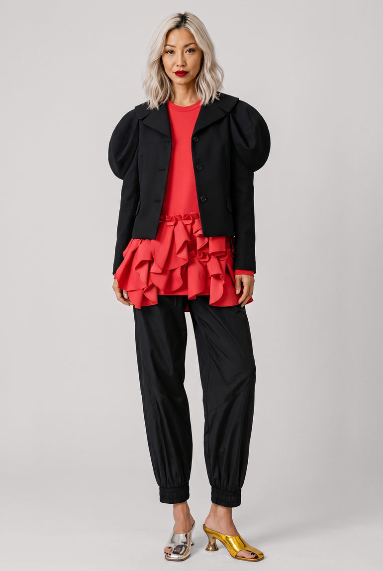 COMME DES GARCONS RTW Crew Neck L\S  Top with Exaggerated Ruffle Hem | Red