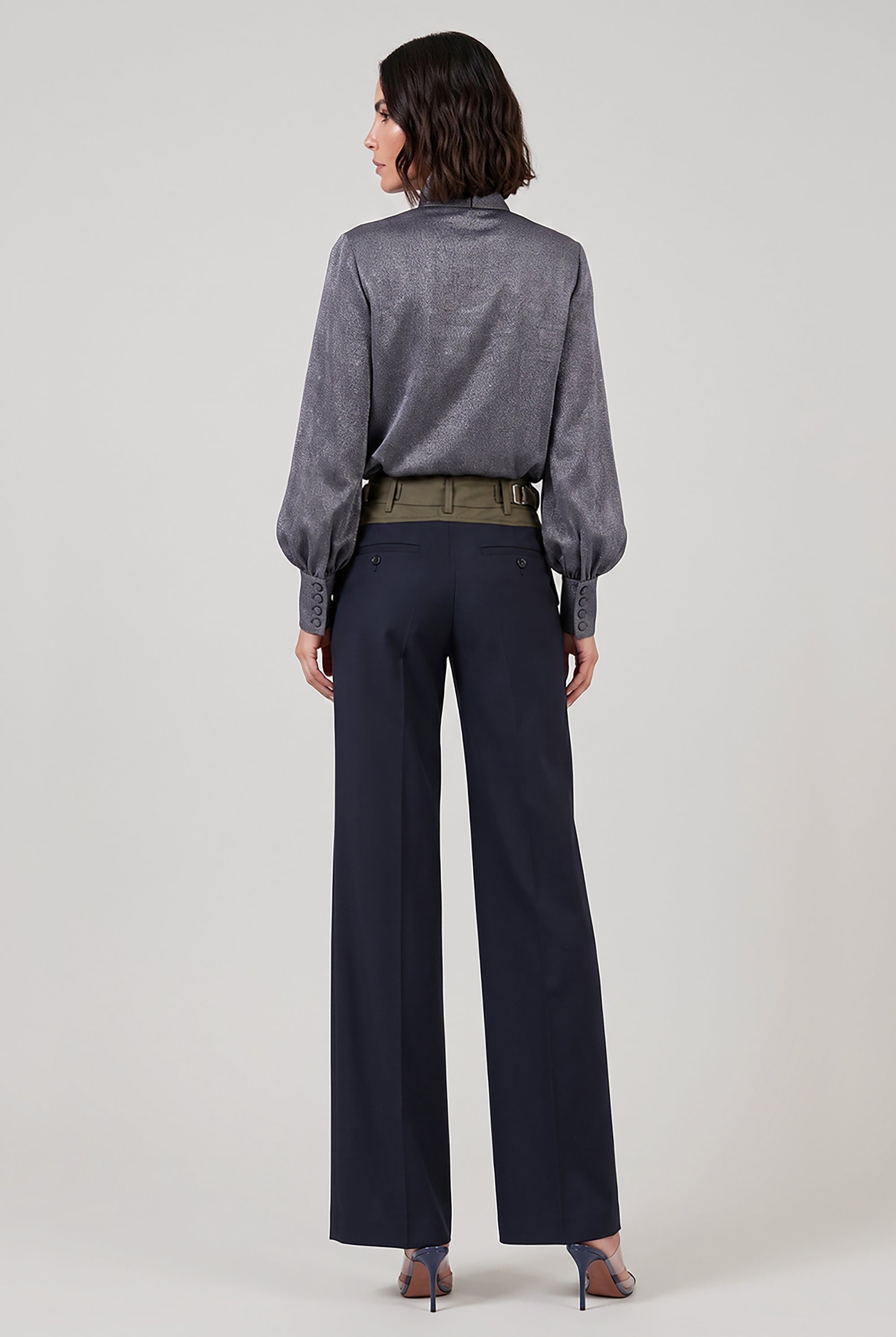 SACAI RTW Denim Print Layered Mini Dress With High Neck | Indigo Blue