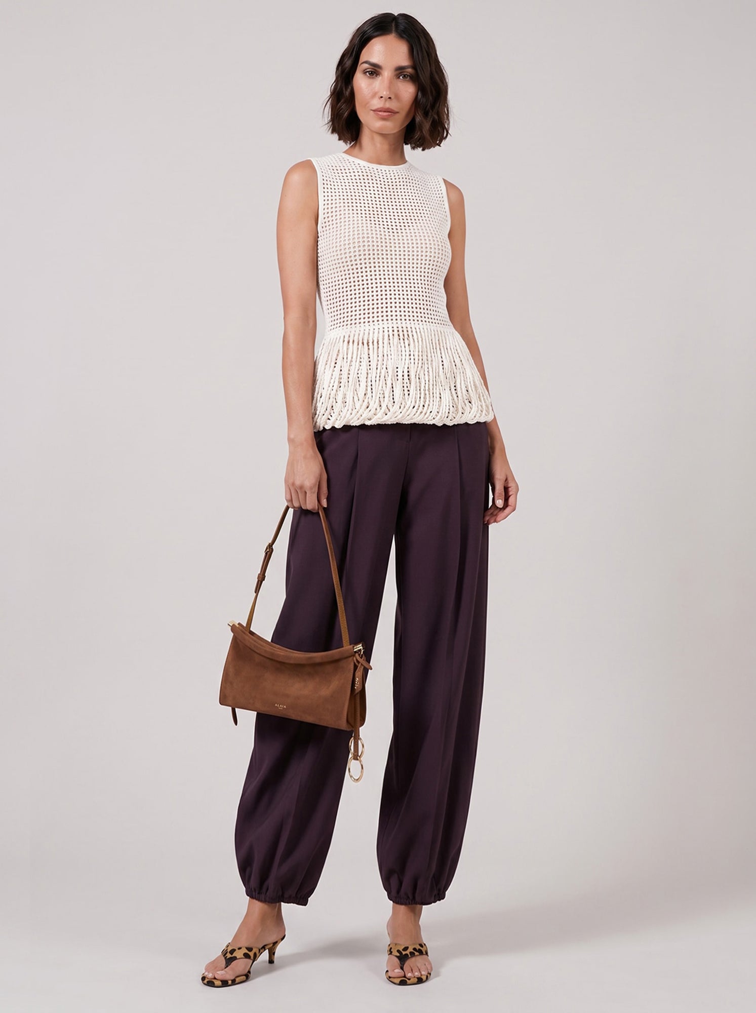 ALAIA RTW Bead Knit Peplum Top | Natural White