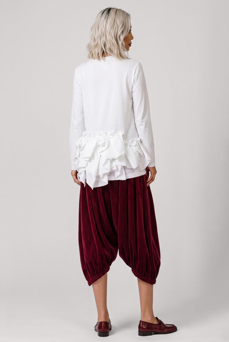 COMME DES GARCONS RTW Crew Neck L\S  Top with Exaggerated Ruffle Hem | White