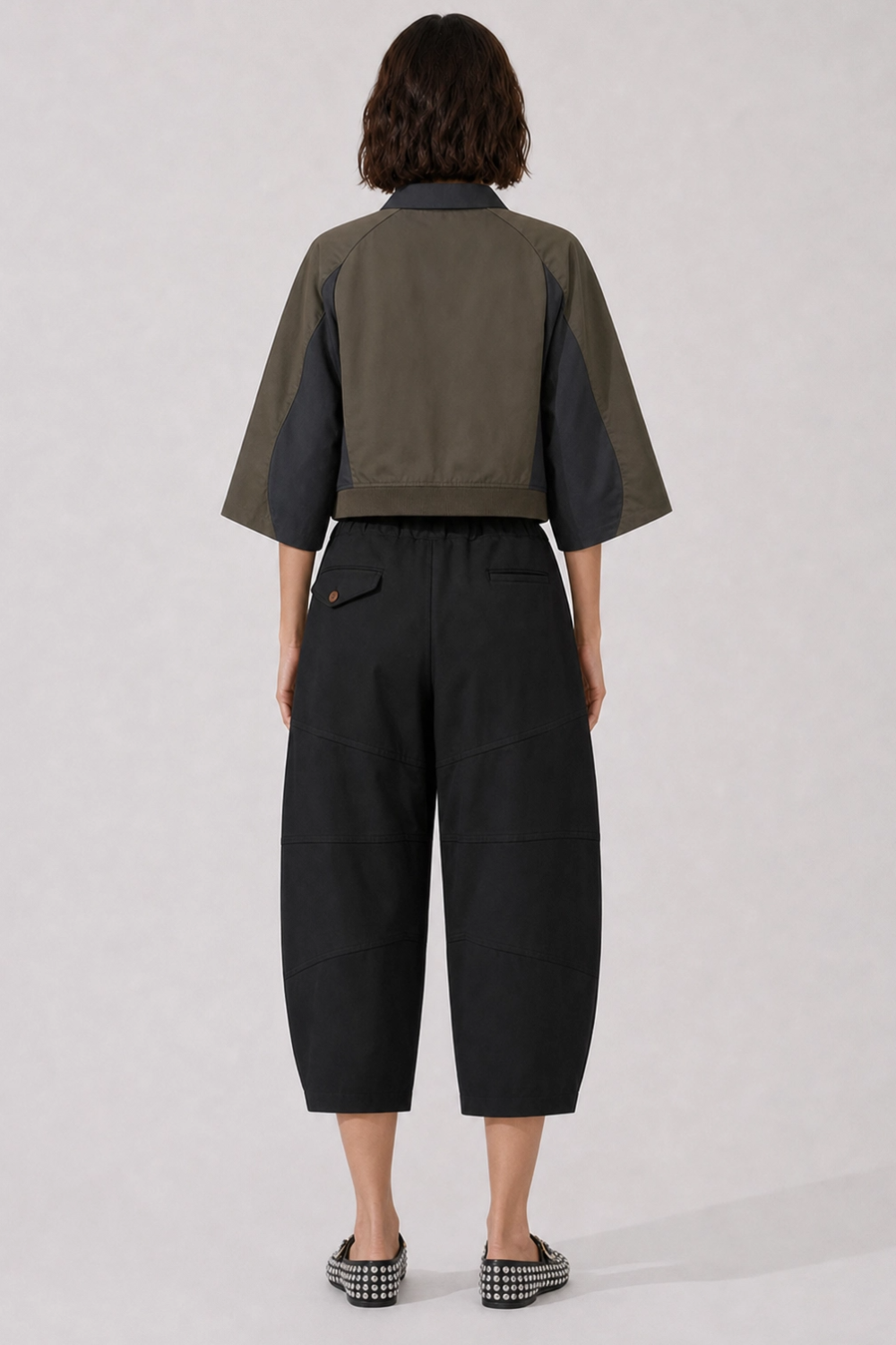 SACAI RTW Suiting X Twill Oversize Double Breast Jacket | Grey/Khaki