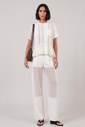 SACAI RTW Satin Pleat Panel X T-Shirt | Off White
