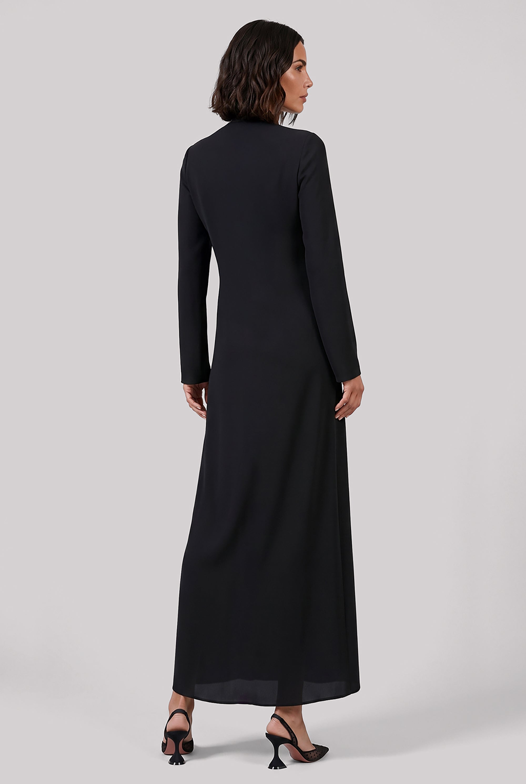 ALAIA RTW Bow L/S Midi Drape Dress with Scarf Collar | Black