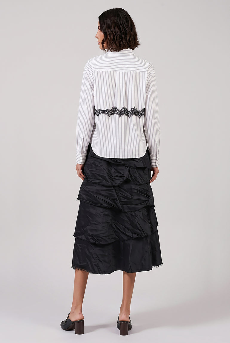 COMME DES GARCONS BLACK RTW Ruffle Layer Detail Midi Skirt | Black