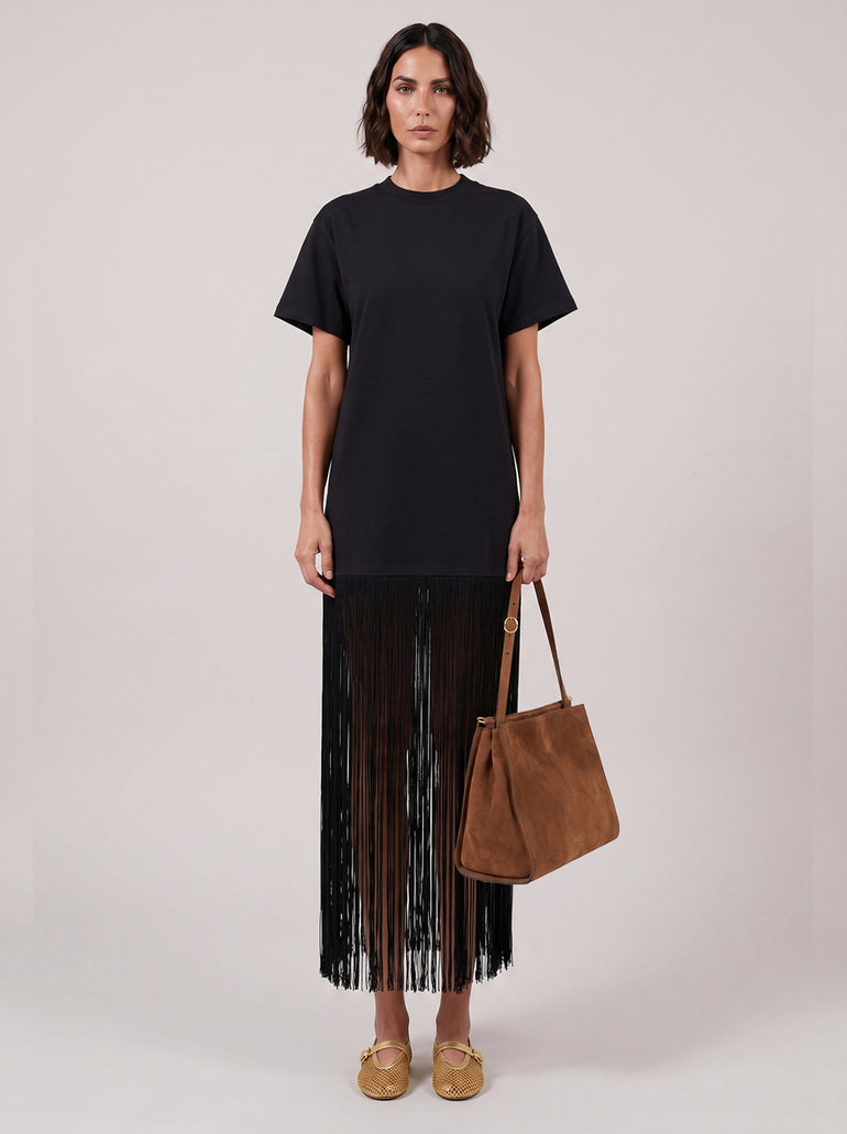 ALAIA RTW Fringe Detail T-Shirt Dress | Black