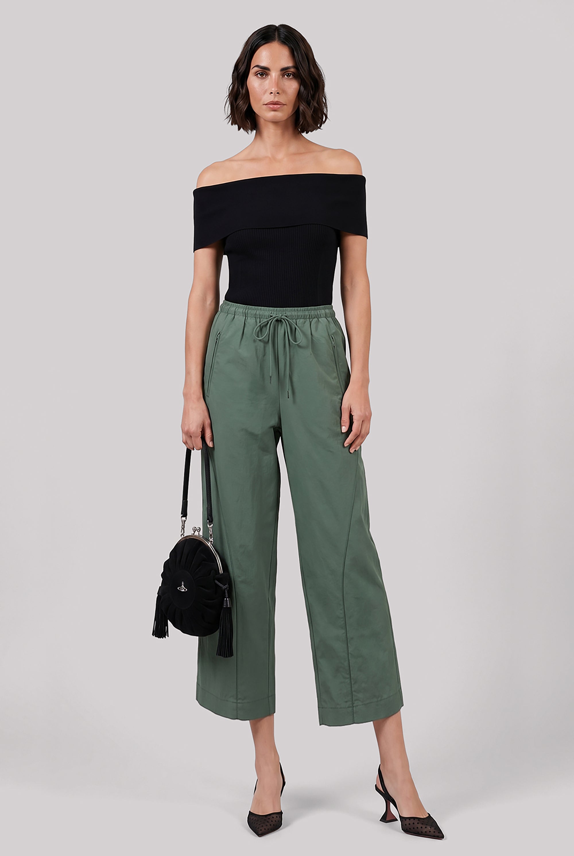 Y-3 RTW Loose Fit Cropped Drawstring Pant | Green