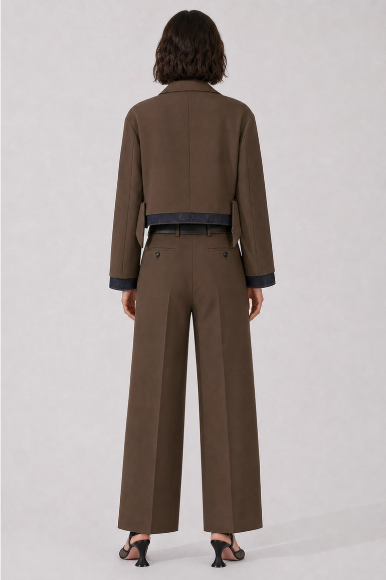 SACAI RTW Suiting X Denim Wide Leg Pant | Brown/Indigo