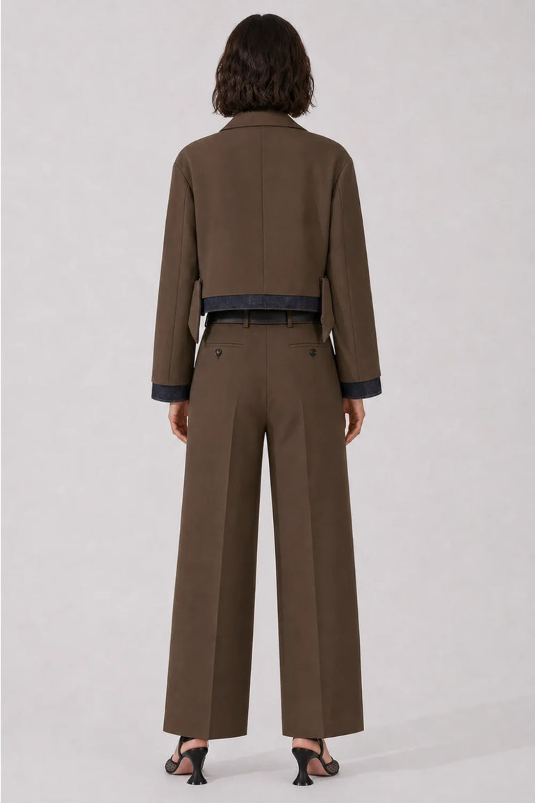 SACAI RTW Suiting X Denim Oversize Double Breast Jacket | Brown/Indigo
