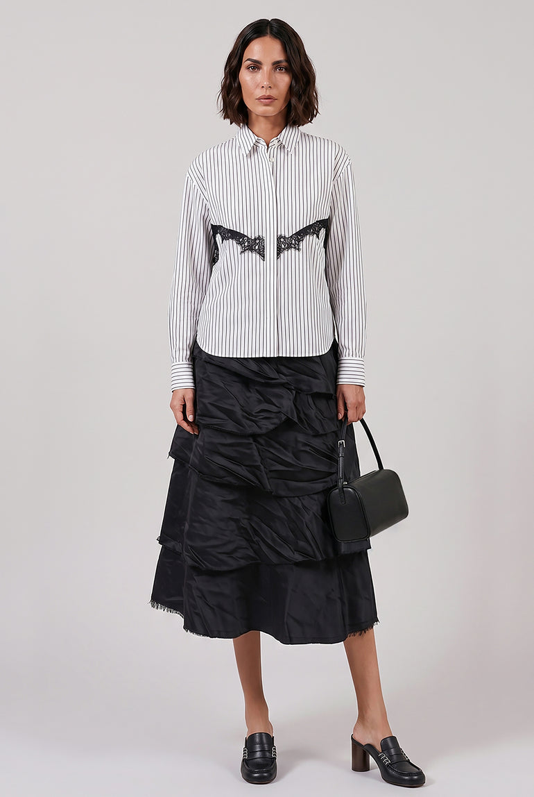 COMME DES GARCONS BLACK RTW Ruffle Layer Detail Midi Skirt | Black