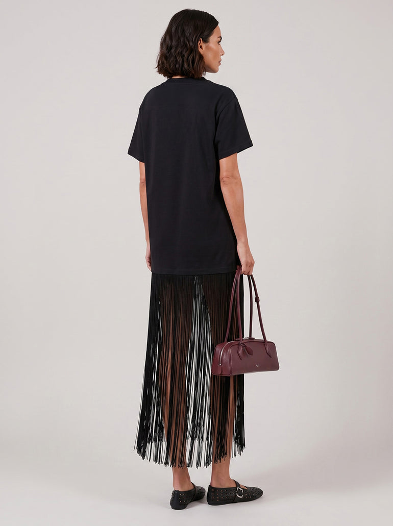 ALAIA RTW Fringe Detail T-Shirt Dress | Black