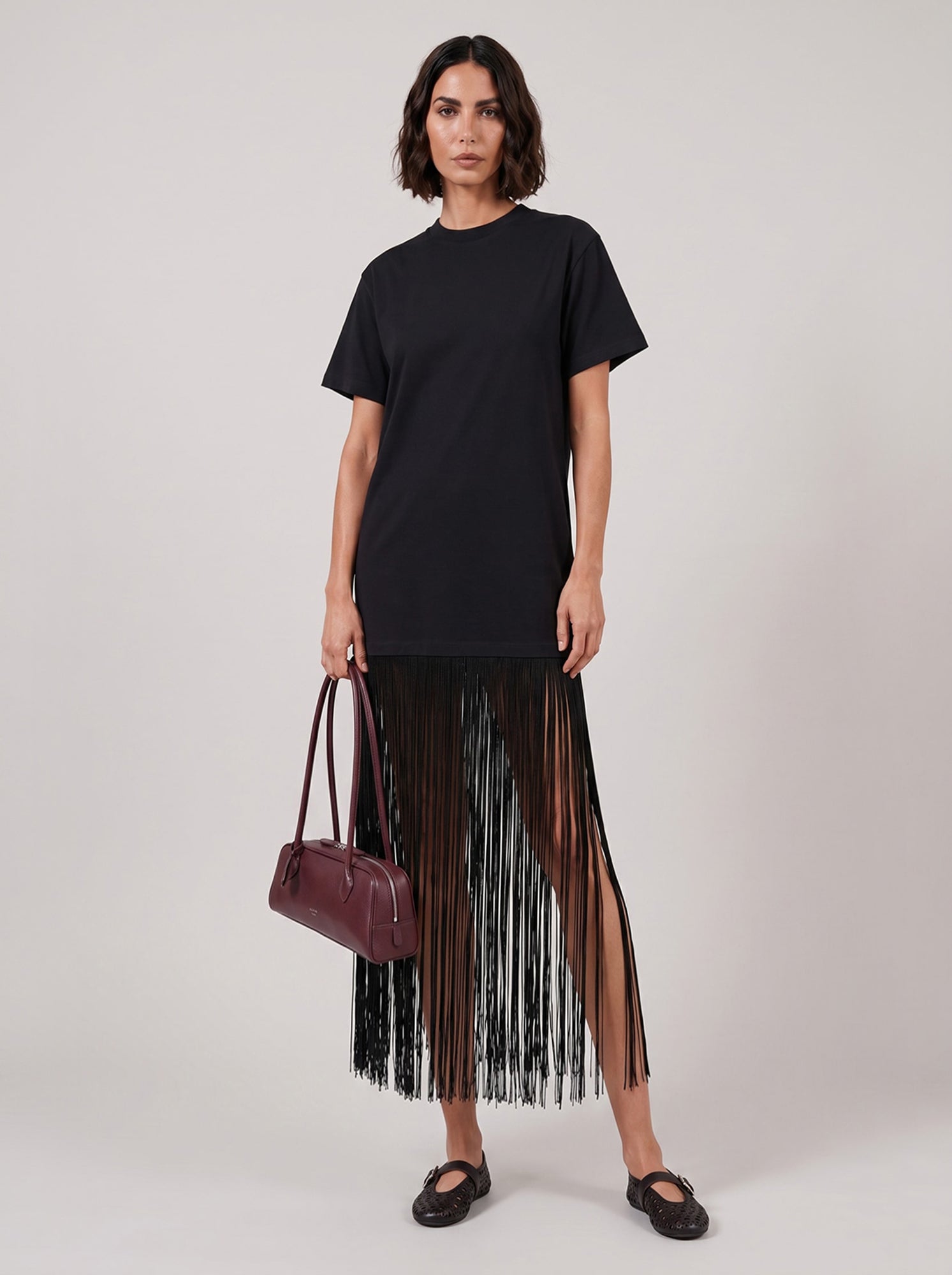 ALAIA RTW Fringe Detail T-Shirt Dress | Black