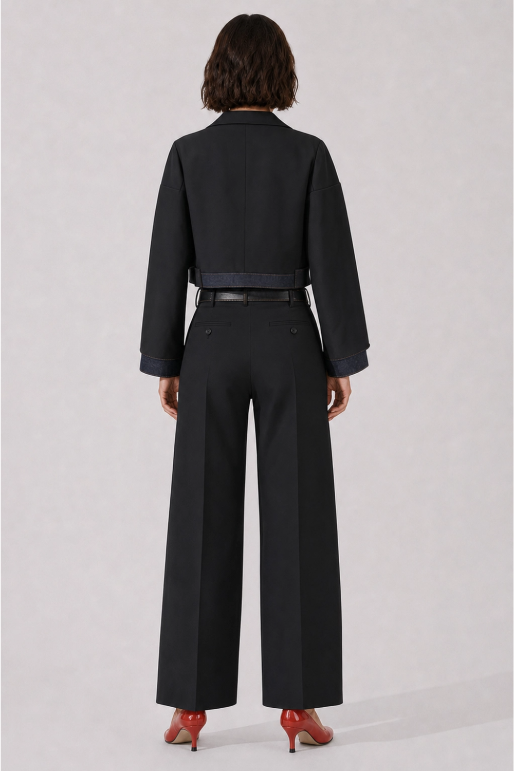 SACAI RTW Suiting X Denim Oversize Double Breast Jacket | Black/Indigo