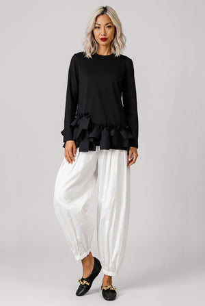 COMME DES GARCONS RTW Crew Neck L\S  Top with Ruffle Hem | Black