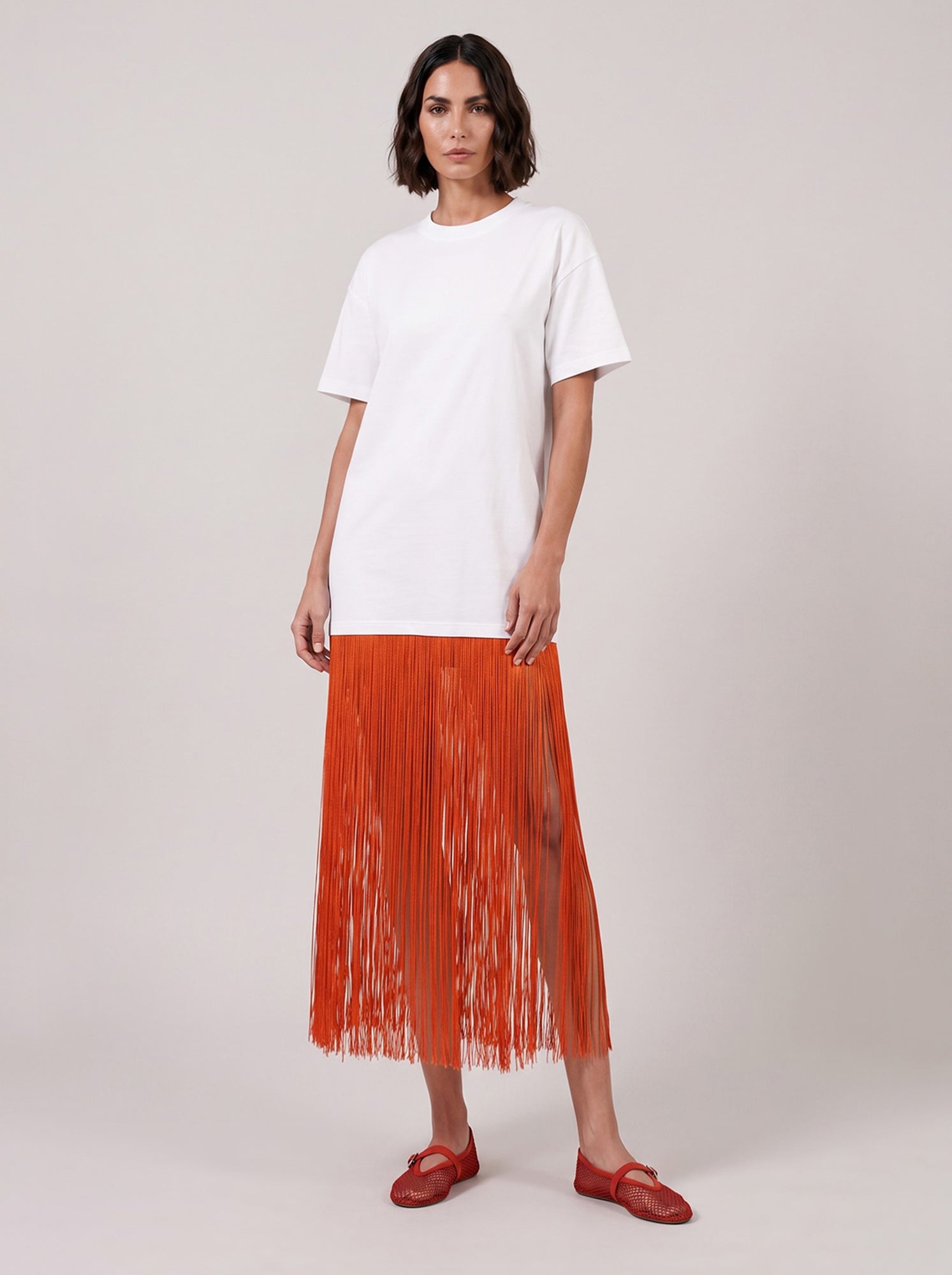 ALAIA RTW Fringe Detail T-Shirt Dress | White