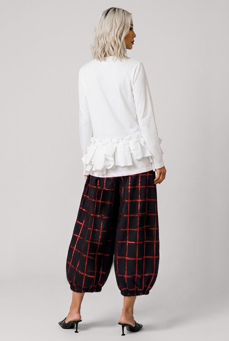 COMME DES GARCONS RTW Crew Neck L\S Top with Ruffle Hem | White