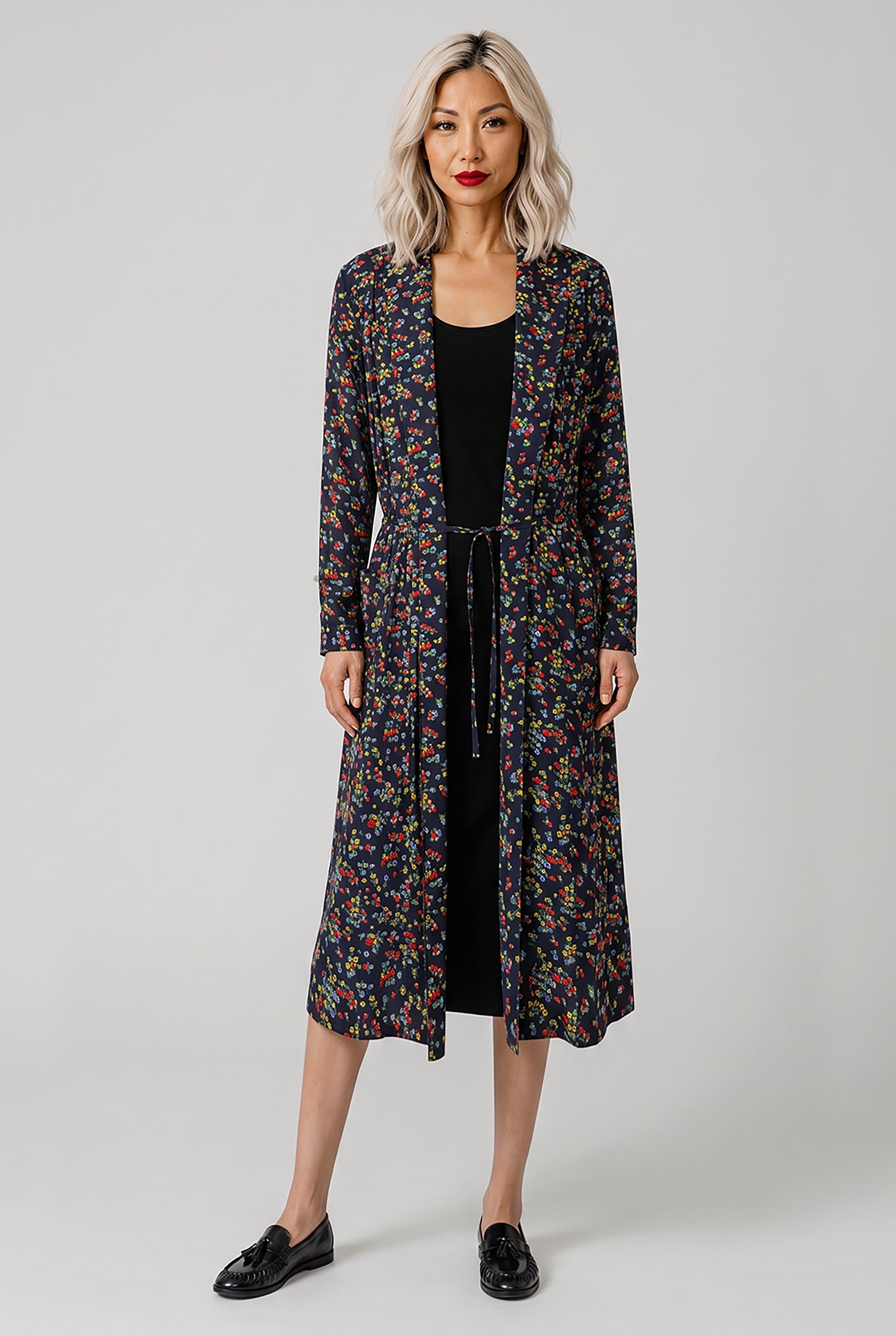 JUNYA WATANABE RTW Layer L/S Knit X Floral Print Midi Dress | Purple/Black