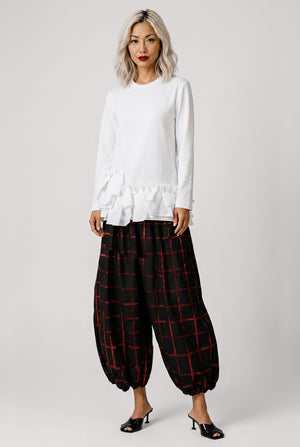 COMME DES GARCONS RTW Crew Neck L\S Top with Ruffle Hem | White