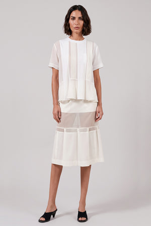 Satin Pleat X Knit Top | Off White