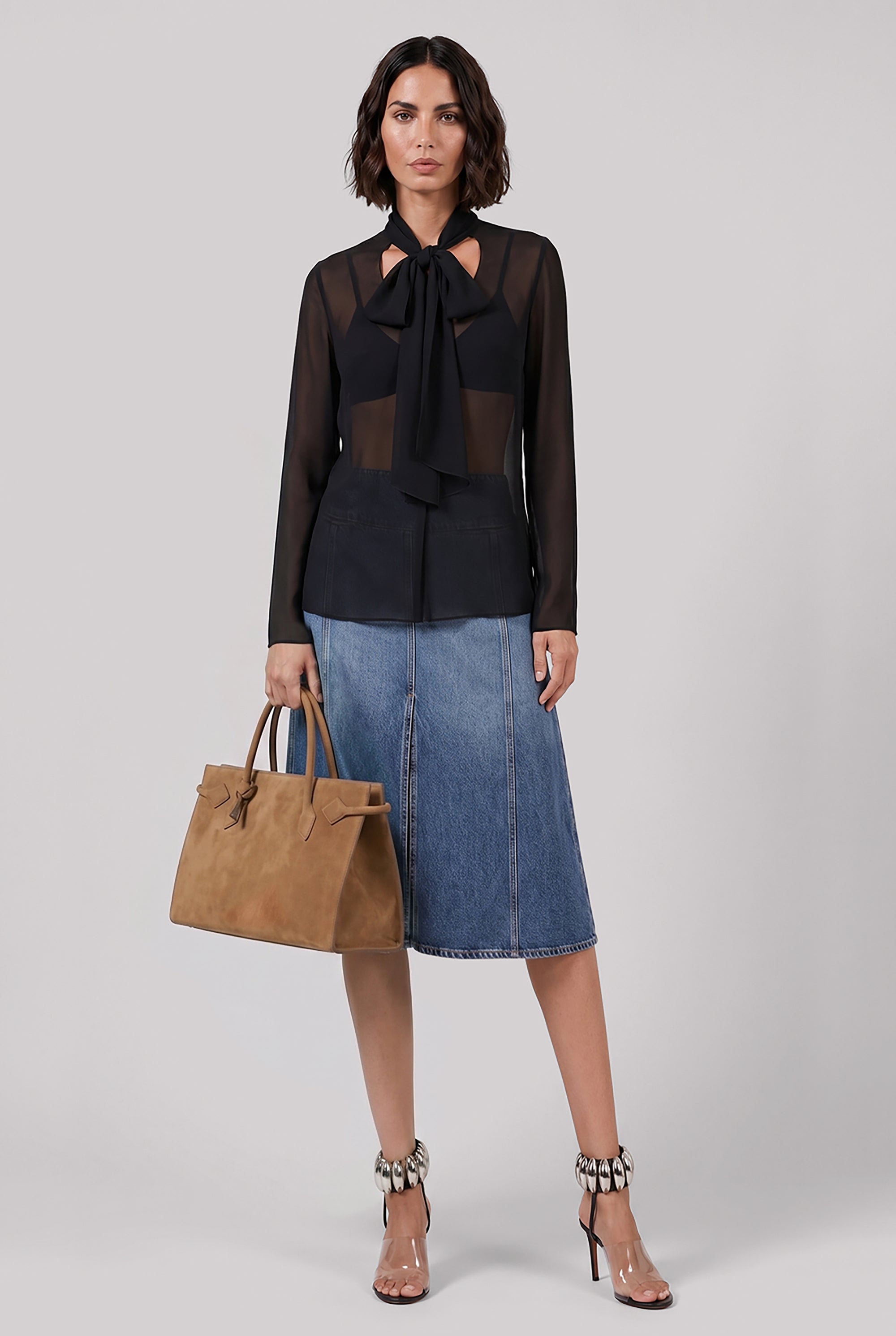 ALAIA RTW Bow L/S Shirt With Scarf Collar | Black