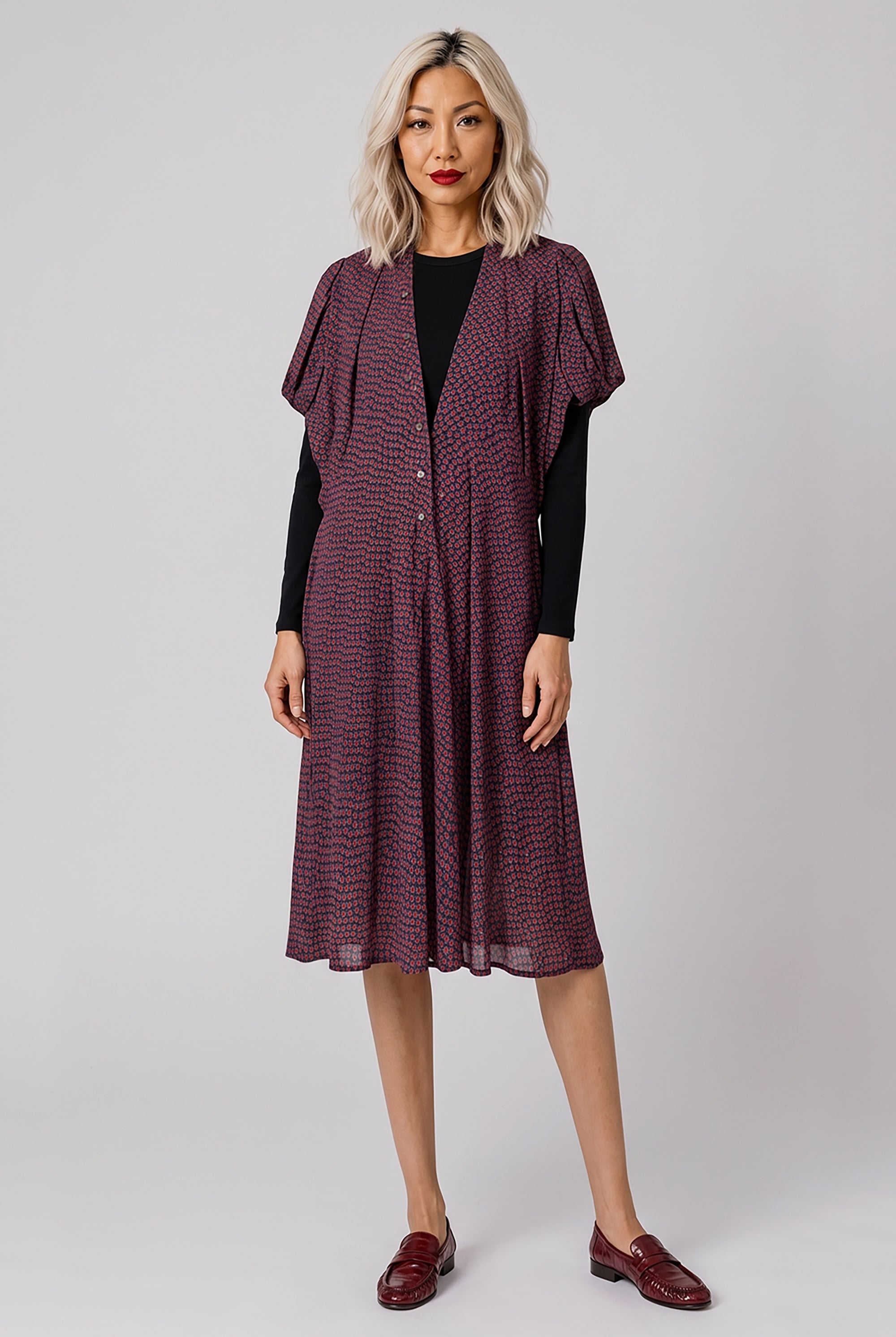 JUNYA WATANABE RTW Layer Knit X L/S Floral Print Midi Dress | Black/Multi