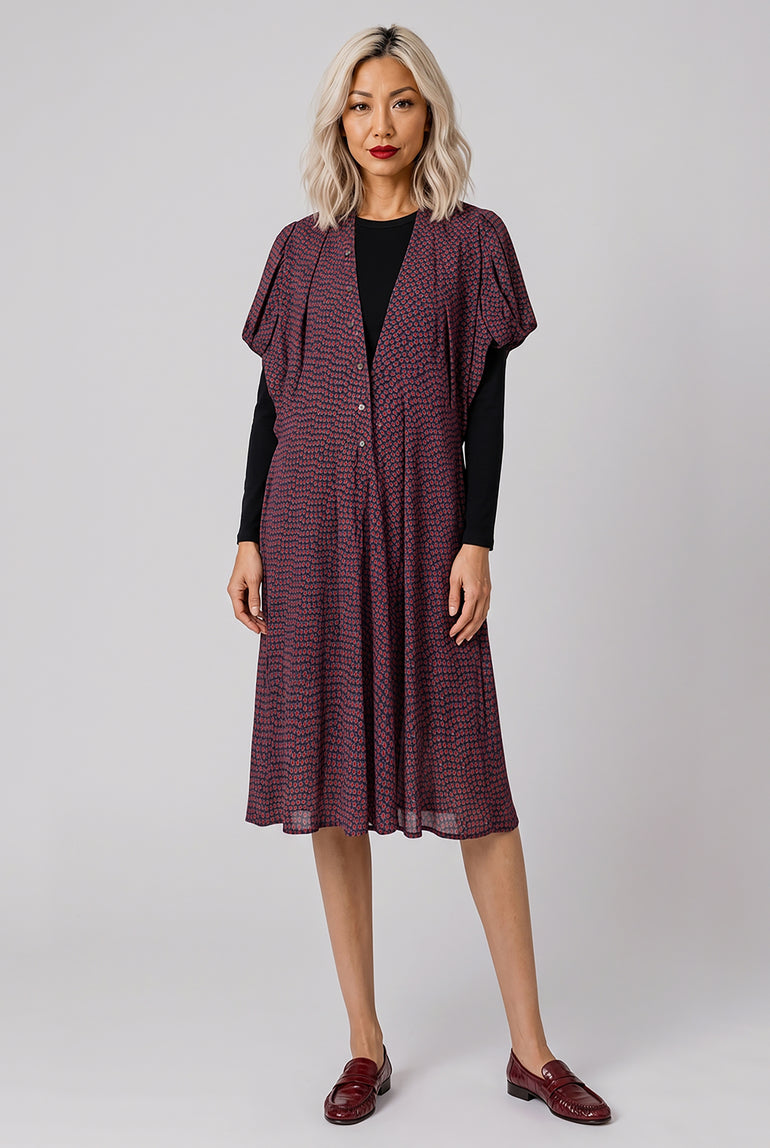 JUNYA WATANABE RTW Layer Knit X L/S Floral Print Midi Dress | Black/Multi