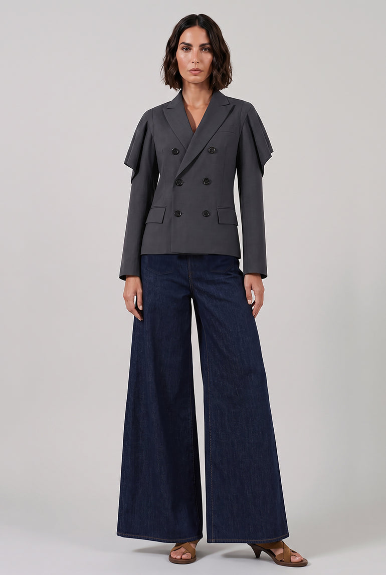 SACAI RTW Suiting Double Breast Jacket With Cowl Sleeves | Grey