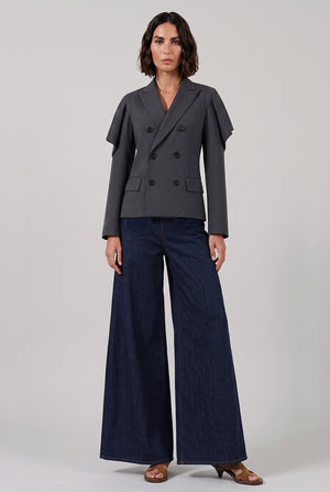 SACAI RTW Suiting Double Breast Jacket With Cowl Sleeves | Grey