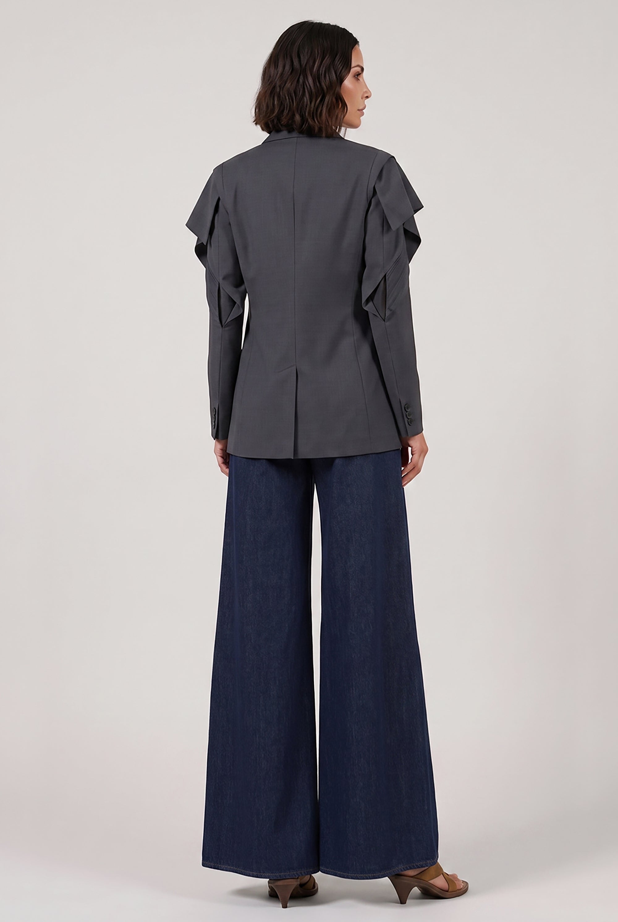 SACAI RTW Suiting Double Breast Jacket With Cowl Sleeves | Grey