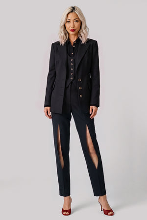 Slit Detail Tapered Pant | Black
