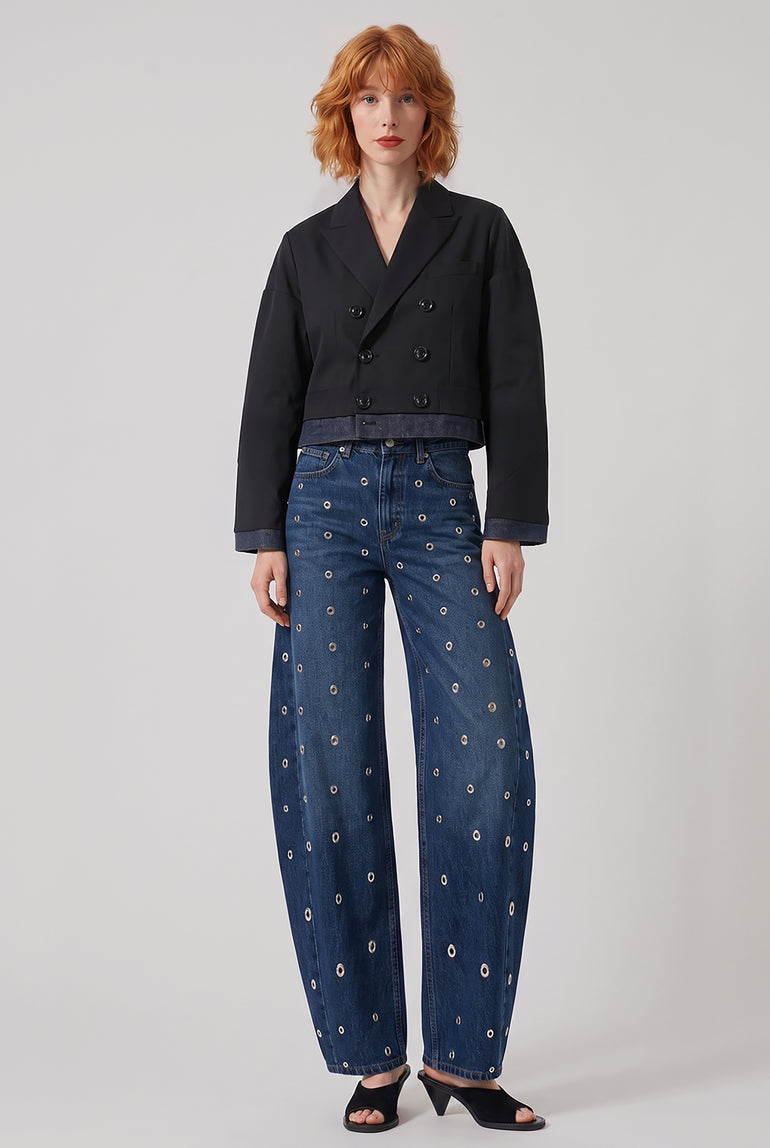 SACAI RTW Suiting X Denim Oversize Double Breast Jacket | Black/Indigo