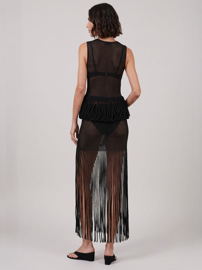 ALAIA RTW Bead Knit Column Skirt | Alaia Black