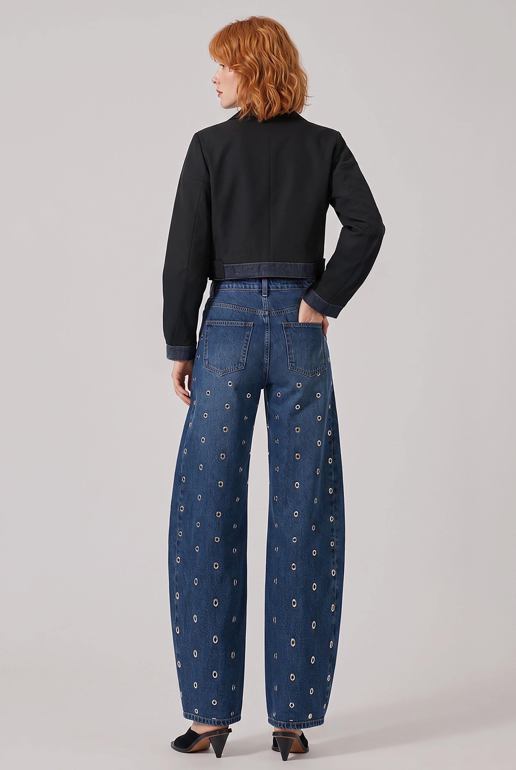 SACAI RTW Suiting X Denim Oversize Double Breast Jacket | Black/Indigo