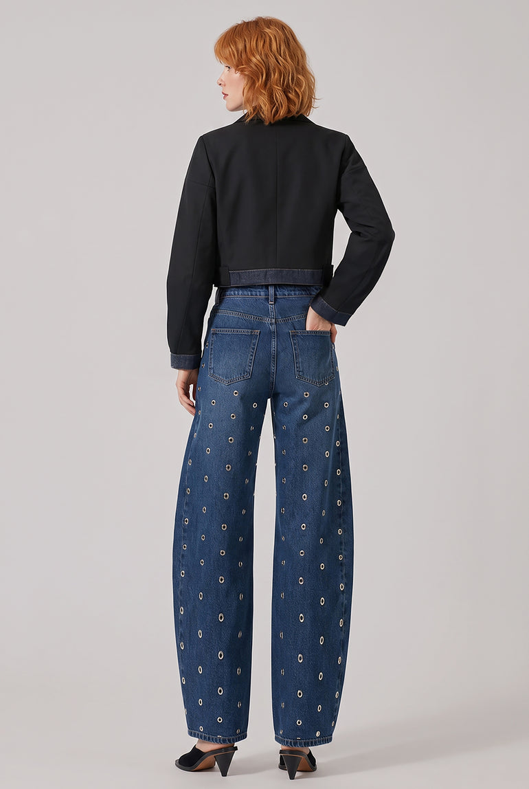 SACAI RTW Suiting X Denim Oversize Double Breast Jacket | Black/Indigo