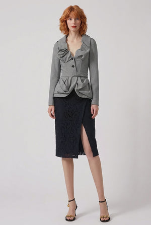 BLUMARINE RTW Rebrode Cross Front Lace Midi Skirt | Black