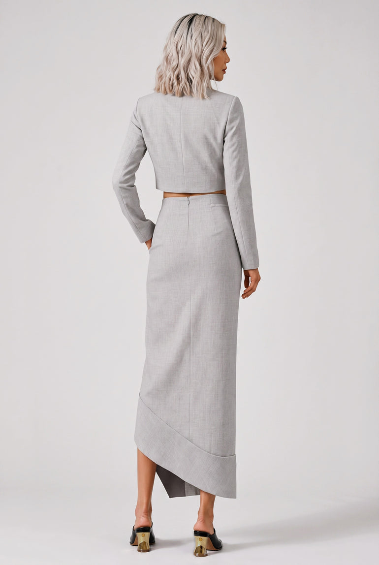 AWAKE MODE RYW Asymmetric Jacket Collar Hem Skirt | Light Grey Melange