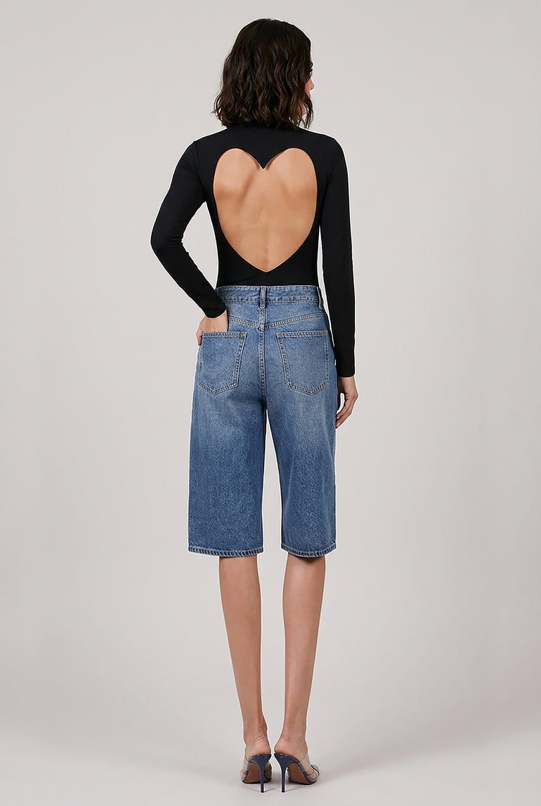 ALAIA RTW High-Neck L/S Heart Bodysuit Top | Black