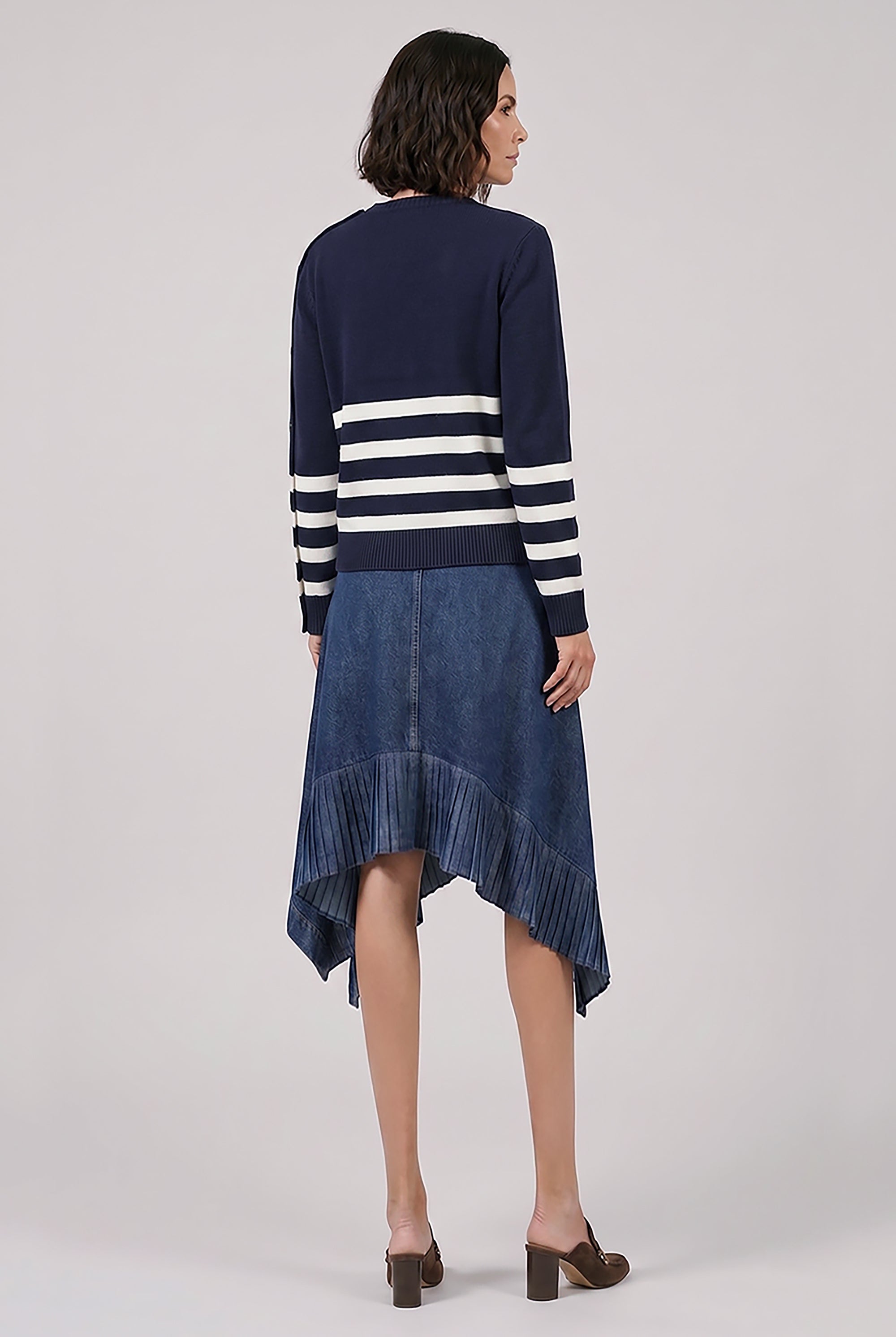 SACAI RTW Asymmetric Denim Skirt with Pleated Hem | Blue
