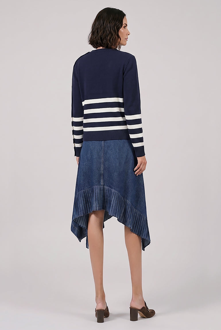 JW ANDERSON RTW Button Sleeve Stripe Knit | Navy/Ivory