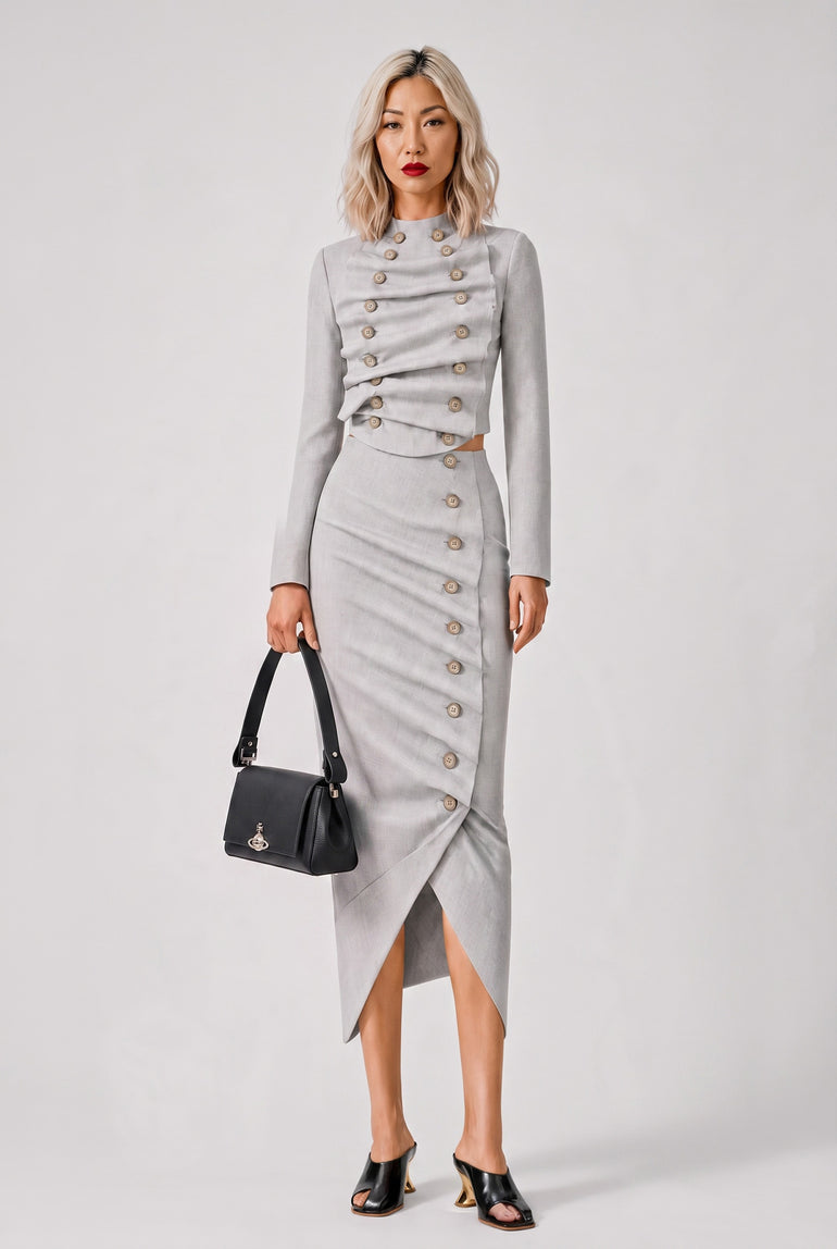 AWAKE MODE RTW Bib-Front Structured Jacket | Light Grey Melange